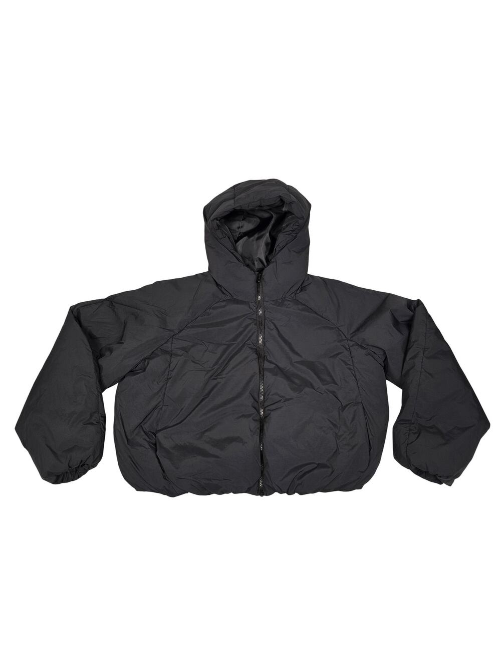 Old Navy Cropped Jacket Womens Large Black Hooded Puffer Water Resistant Winter